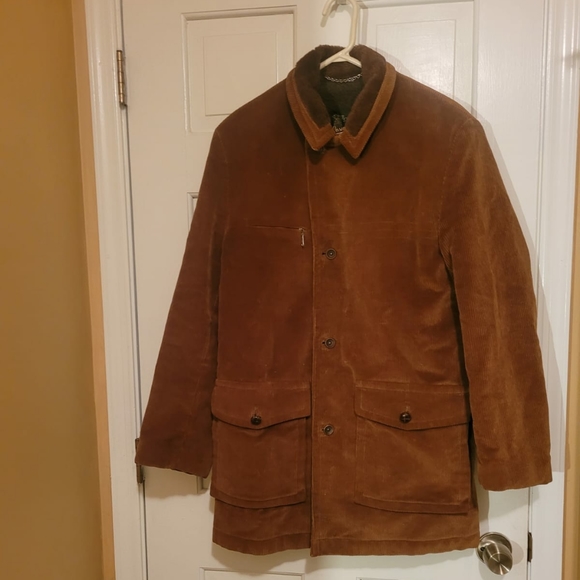 Vintage Fleece Lined Corduroy Men's size L Overcoat Mid-length 36 R - Picture 1 of 15